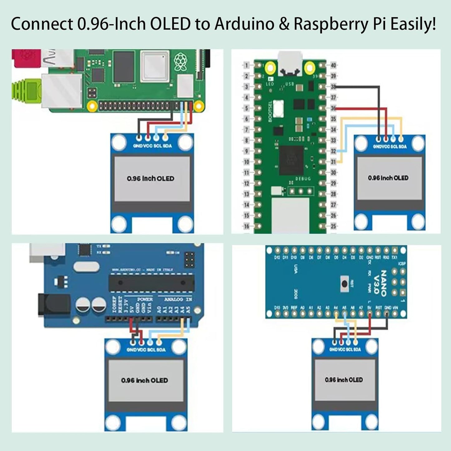 SuziePi 5 0.96 Inch I2C 12864 128x64 SSD1306 10pin Pcs OLED IIC Display Module Pixel Mini Self-Luminous OLED Screen