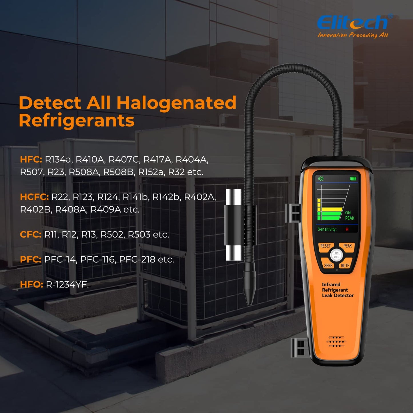 Elitech HVAC Refrigerant Leak Detector 10 Yrs Infrared Sensor Life, Halogen Freon Sniffer, Air Conditioning Detection, Automotive Gas Finder, ILD-200