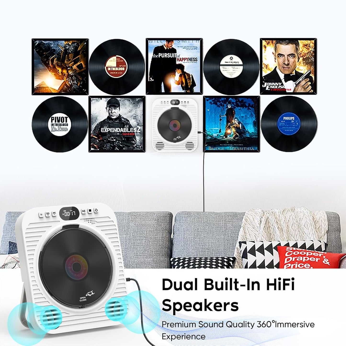 Ceihoit 1080P Mini CD DVD Player for TV Bluetooth CD/DVD Player with HDMI AV Cables, Built-in Speakers, USB & AUX