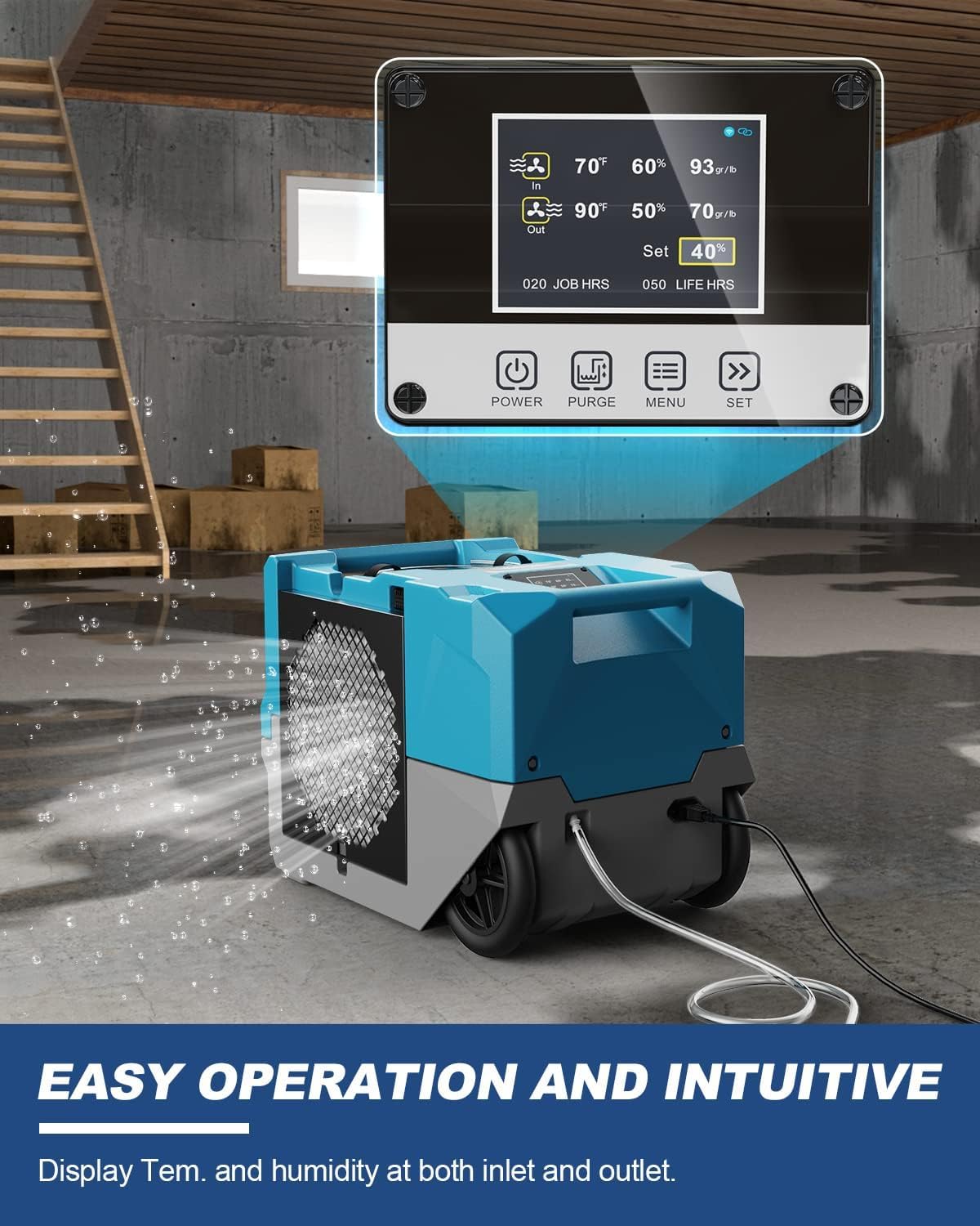 ALORAIR 264 PPD Commercial Dehumidifier with Pump, Up to 3,000 Sq.Ft Industrial Dehumidifier with Drain Hose Potable Wheels Design for Whole House, Basement, Warehouse, Garage, Blue