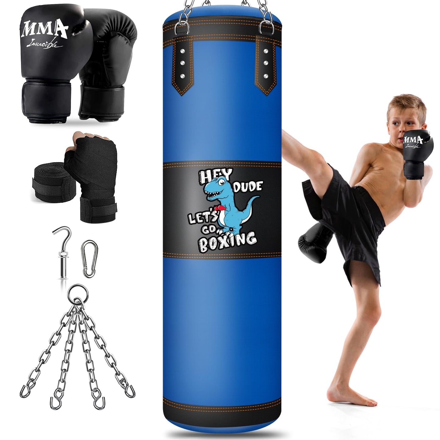 YORWHIN 2.7FT Kids Punching Bag Set, Oxford Boxing Bag for Kids, Hanging Punching Bag with 6OZ Gloves, Heavy Boxing Bag Kit for Youth Boxing MMA Kickboxing Karate Muay Thai Training Equipment
