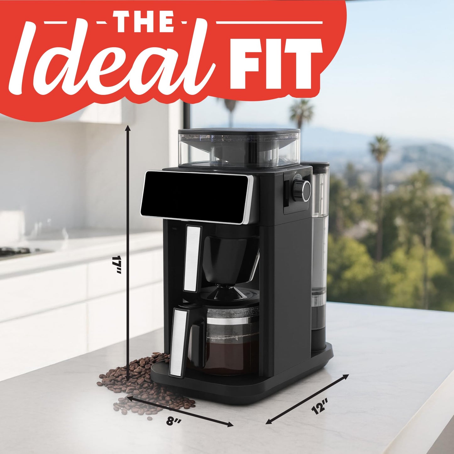 Gourmia 10 Cup Grind & Brew Coffee Maker - Built-In Burr Grinder, 3 Brew Strengths, Programmable Digital Display, Pause & Serve, Keep Warm, Auto Shut Off, Black