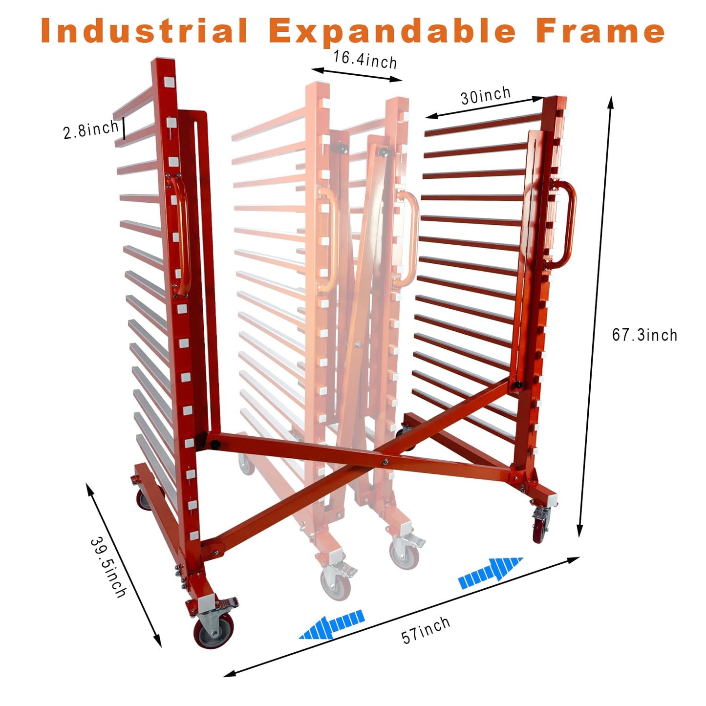 CC LOT Industrial 15-Tier Paint Drying Rack with Wheels, Width Adjustable 12"-58", 110 lbs Per Shelf, Heavy Duty Metal Drying Stand for Cabinet Doors, Factory, Professional Use