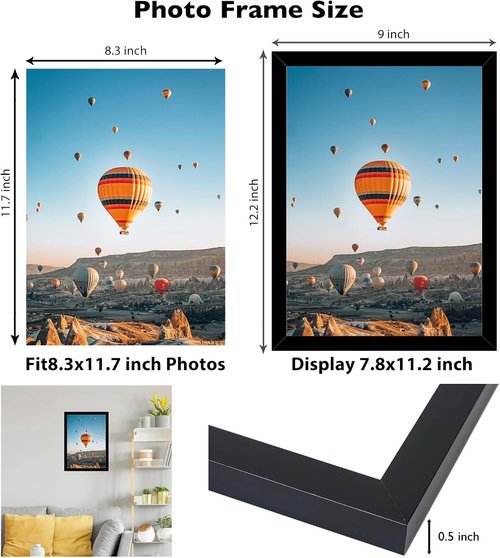 A4 Picture Frame by [Brand Name] - Black Wall & Tabletop Display | Shatter-Resistant Plexiglass, 8.3x11.7 Inches