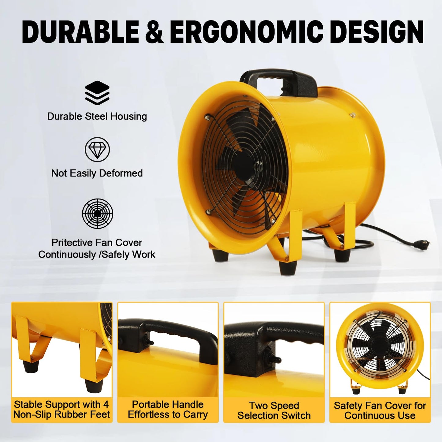 12 Inch Utility Blower Fan with 16 Ft Flexible Duct Hose, 2882 CFM High Velocity Industrial Ventilation Exhaust Fan, Portable Axial Ventilator with Ball Bearing Motor for Workshop, Basement, Job Site.