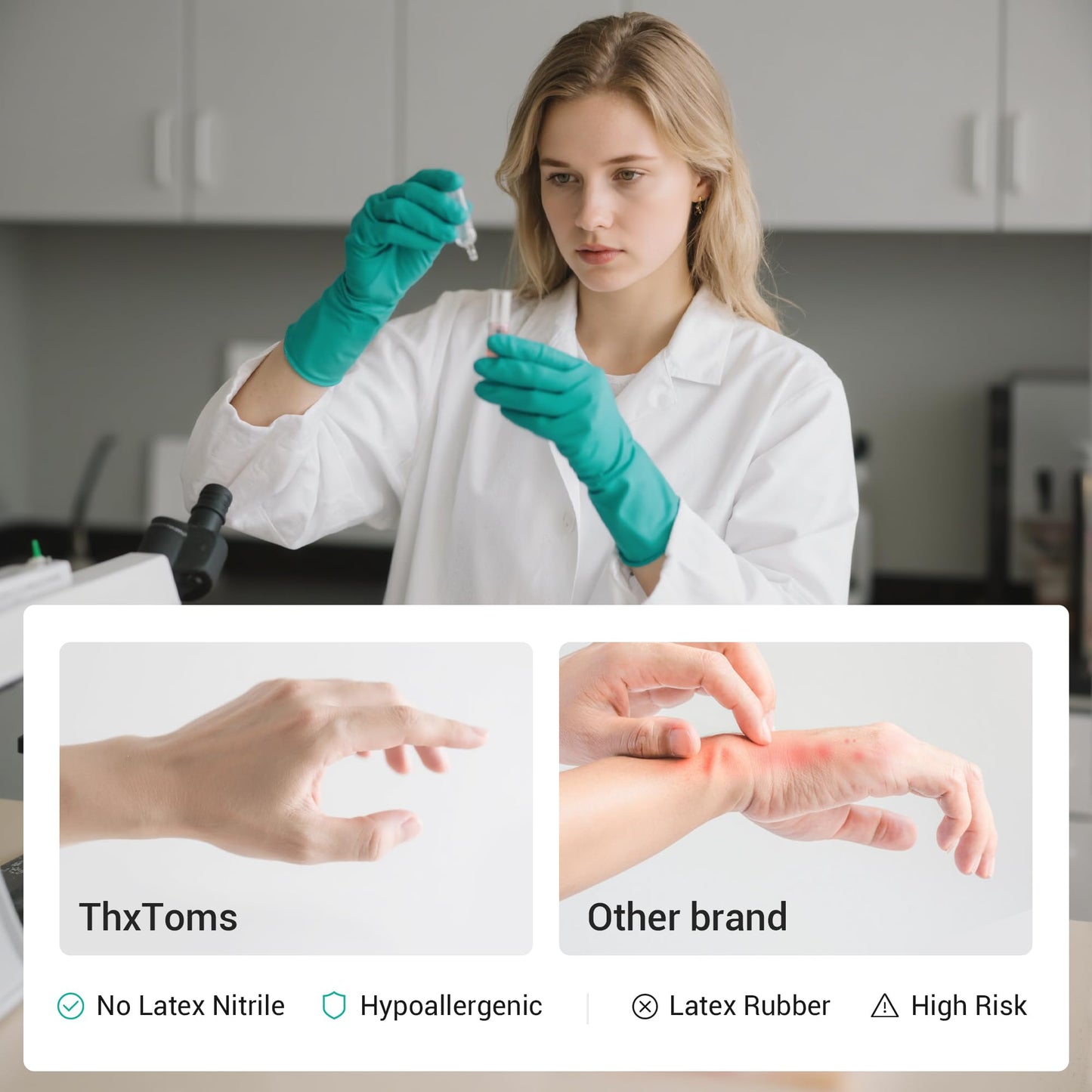 ThxToms 5 Pairs Nitrile Chemical Resistant Gloves, 15mil,13", Reusable Latex Rubber Free Heavy Duty Gloves, Acid Alkali Oil Protection, Industrial Use and Household Cleaning, Non-Slip, Medium