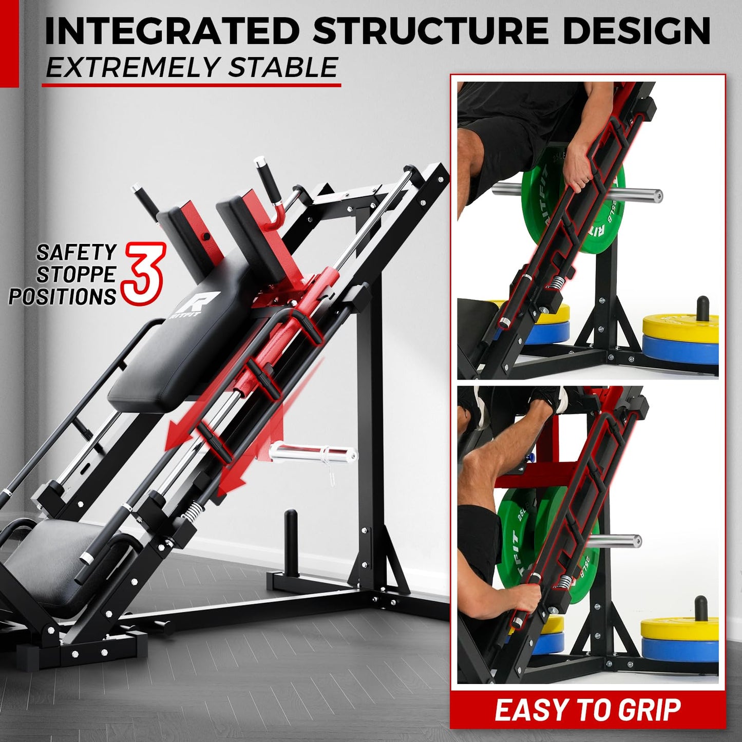 RitFit Leg Press Hack Squat Machine, Professional Adjustable Leg Press Machine for Home Gym with Linear Bearing, Full Lower Body Workout with Weight Storage