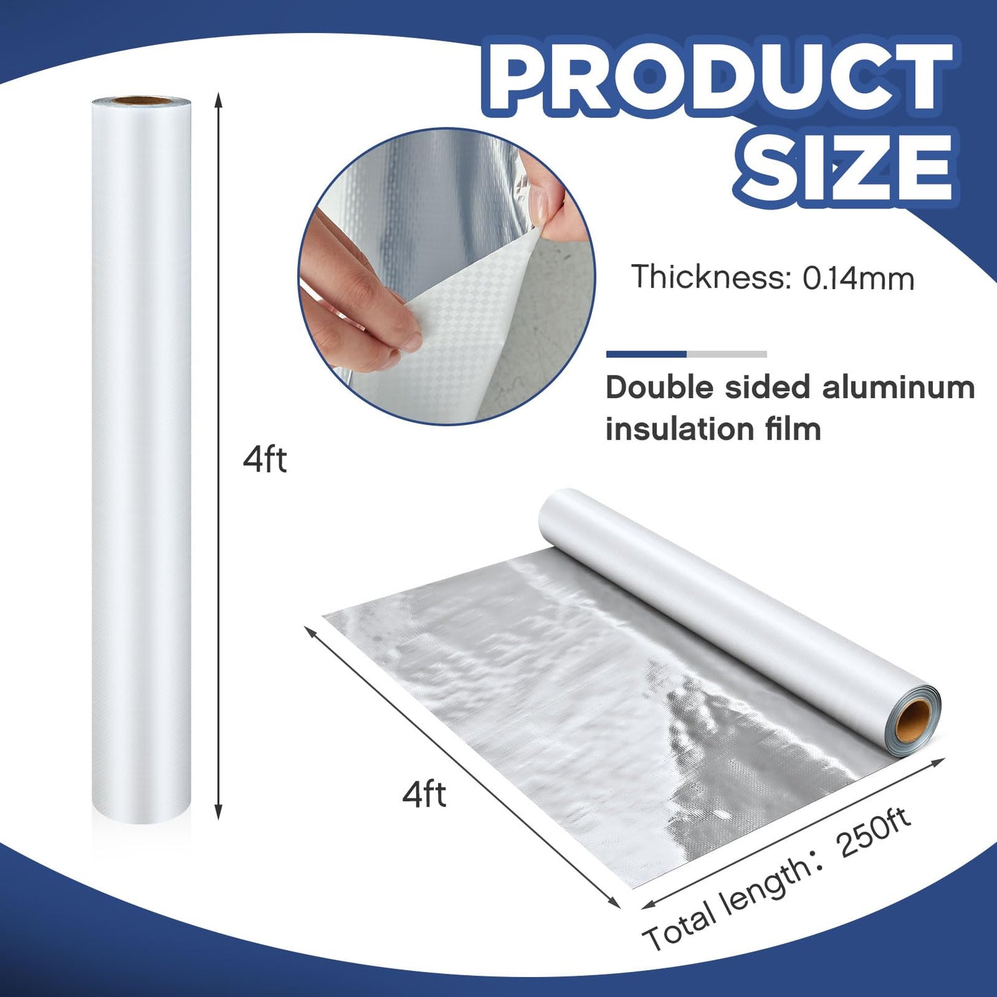 Ireer 4ft *250ft Radiant Barrier Insulation Roll Attic Reflective Commercial Grade Heavy Duty Foil Insulation Cover Roll Wrap for Garage Door Roof House Cold Storage