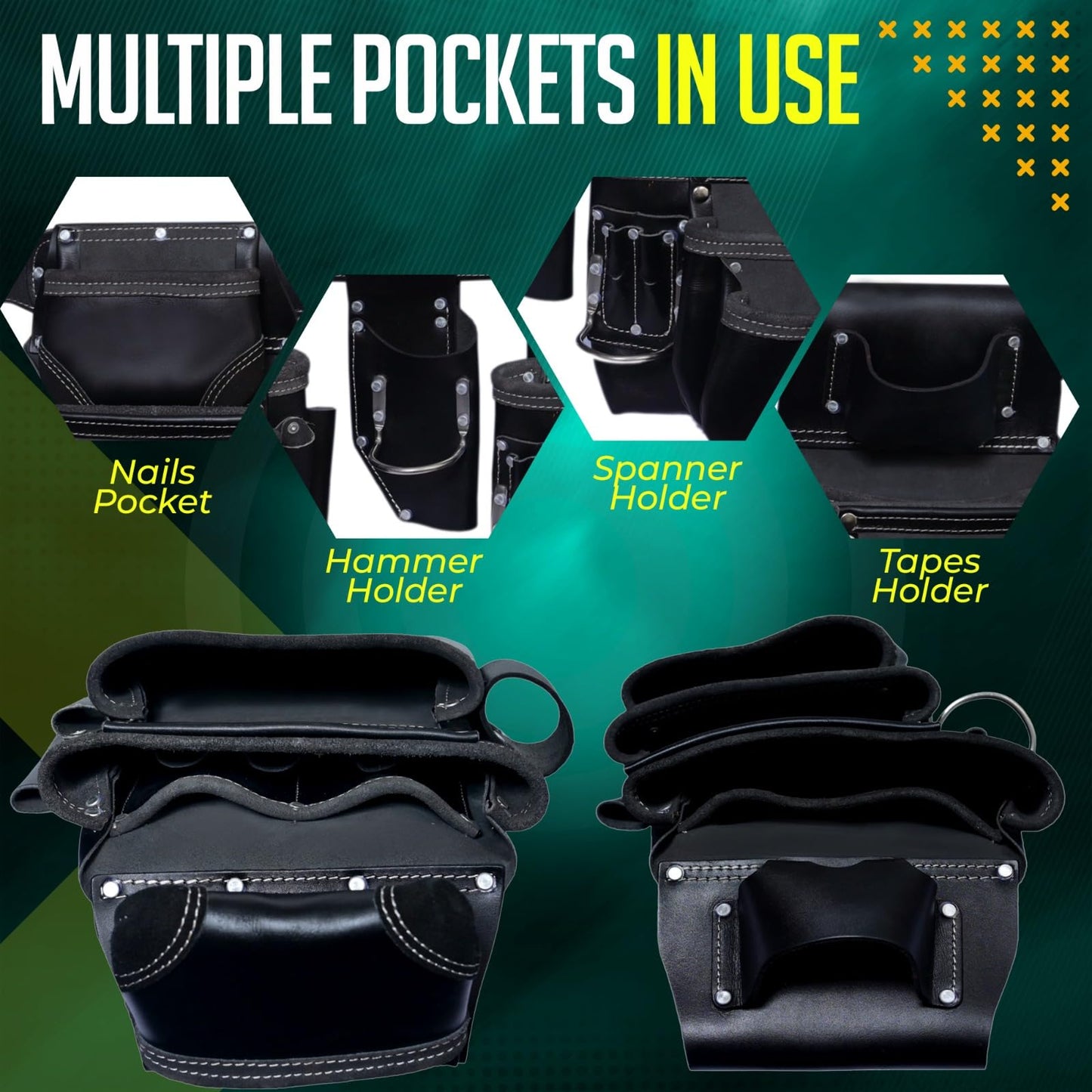 Rising Pro Oil Tanned Leather Tool Belt with Padded Belt Leather Carpenter Tool Pouches Dual Hammer Holsters for Men - Morrales Carpintero