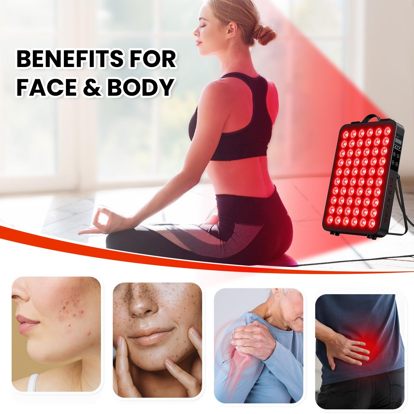 Red Light Therapy for Body, 660nm 850nm Near Infrared Light Therapy Panel, 60 Dual Chip LED Device with 300W of Power, Ideal for Body, Face, Improve Sleep, Skin Health, Includes Hanging Kit & Handle