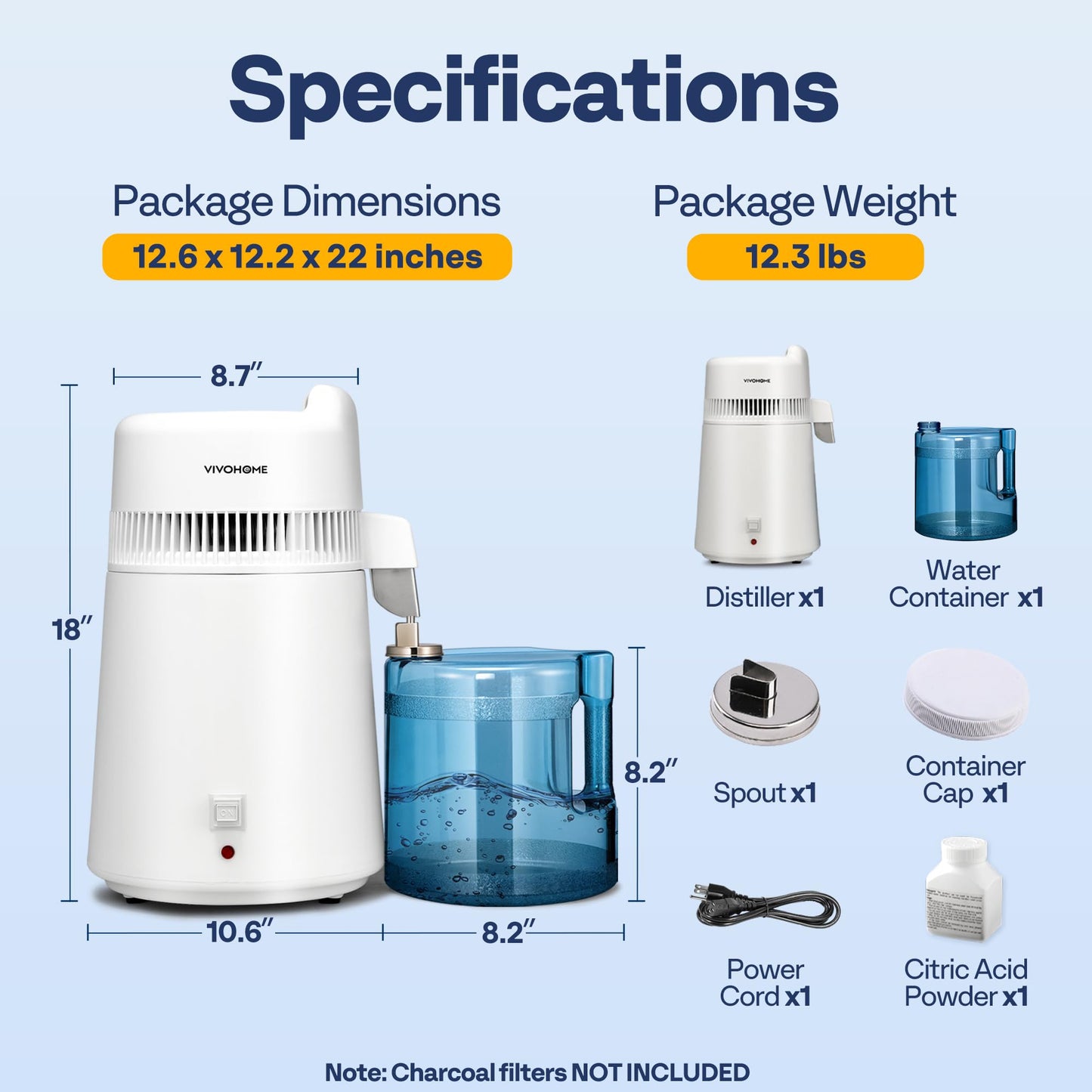 VIVOHOME Water Distiller Countertop 1.6 Gallon/6L 900W Distilled Water Machine with Smart Switch Purifier Filter for Home Office, White