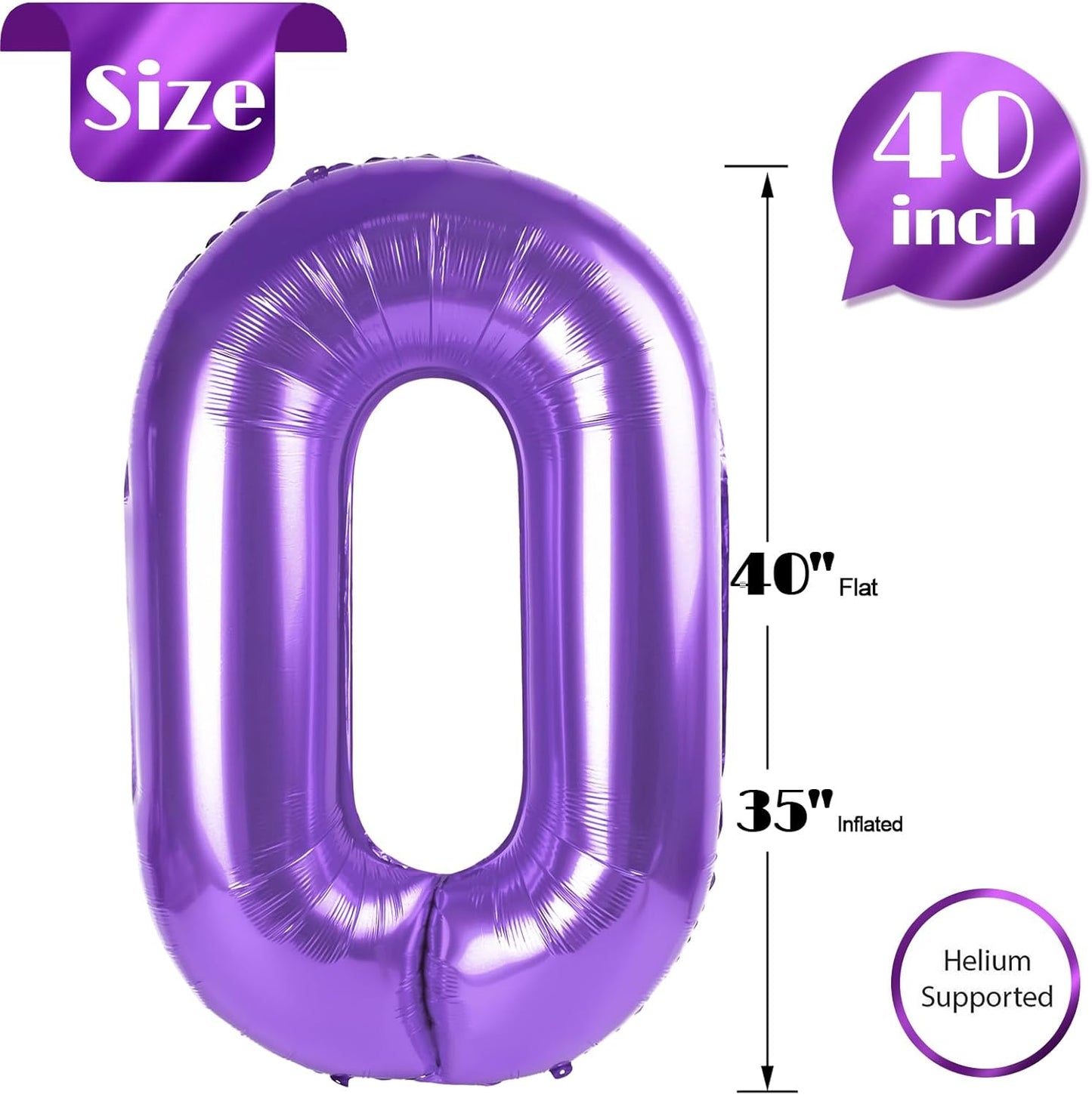 Purple Number Balloon - 40 Inch 0 Balloon | Perfect Birthday Decorations for Girls & Women