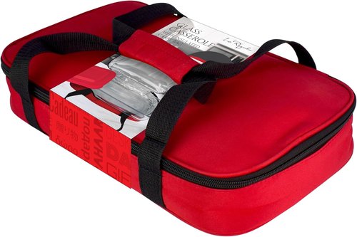 HW1236 Glass Casserole - Insulated Bag for Picnics & Potlucks | Retains Hot & Cold Food, 12"x7.5"x2", Red