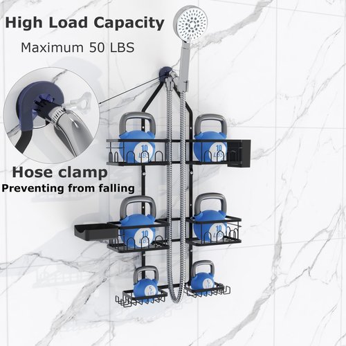 Dotpilgo Shower Caddy Hanging Upgraded Adjustable Rustproof Shower Caddy Shower Organizer for Over Handheld or Fixed Shower Heads with Hooks Soap Holder Toothbrush Holder