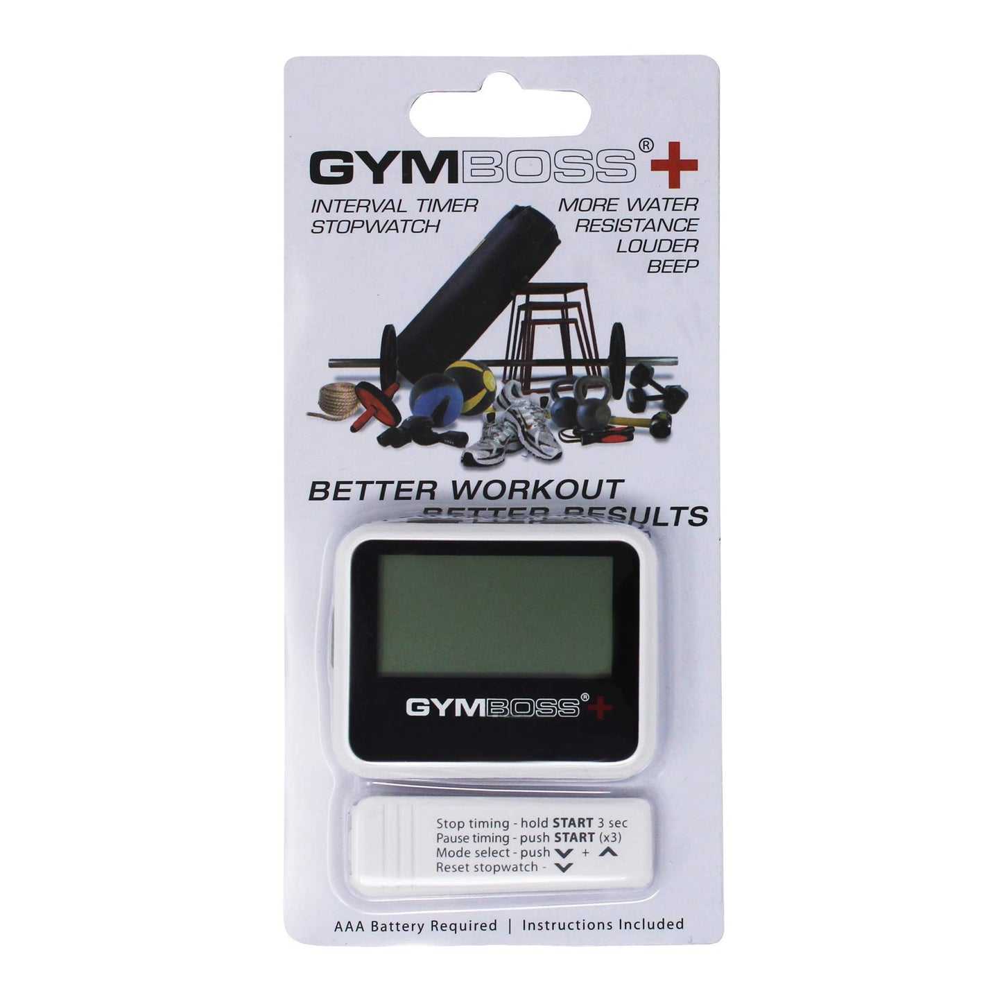 Gymboss Plus Interval Timer and Stopwatch - White/Black Hardcoat