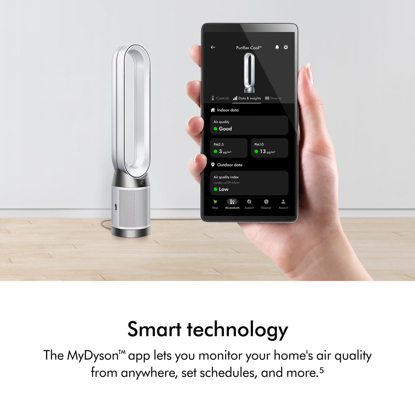 Dyson Purifier Cool PC1, HEPA Air Purifier Tower Fan, App and remote controlled, 350° oscillation, 10 levels, bladeless (White)