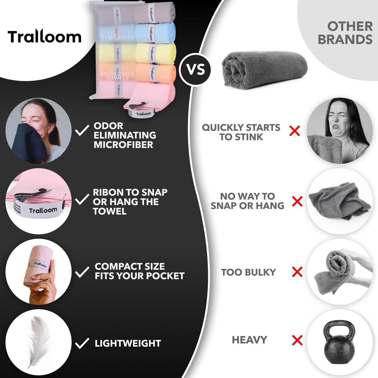 Trailoom Microfiber Workout Towels - Quick Dry, Highly Absorbing, Odor-Free, for Women & Men - Gym Sweat Sports Towel for Hot Yoga, Tennis, Running, Exercise, Working Out, Camping, Set of 5 Pastel