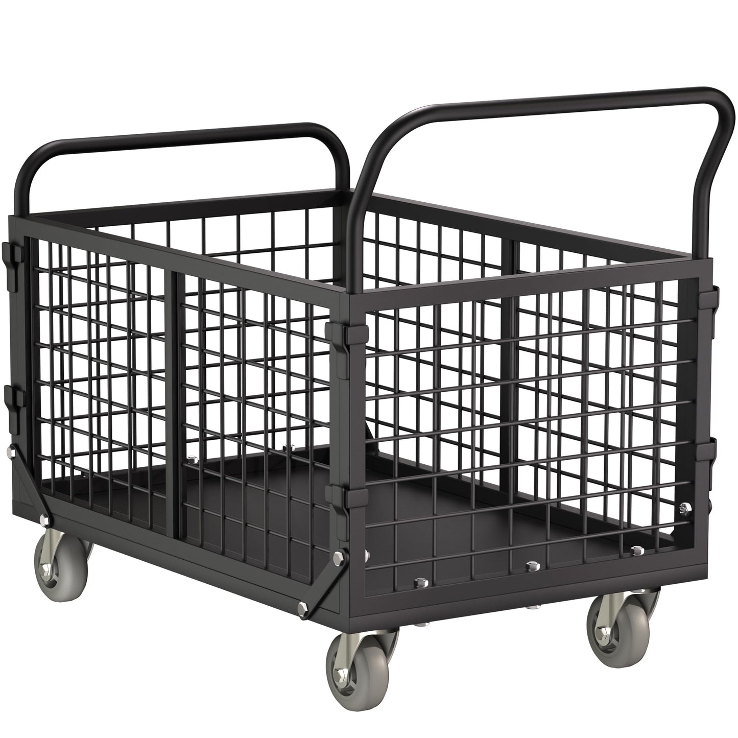 5-in-1 Folding Platform Truck, Cage Truck, 1800LBS Heavy-Duty Utility Cart & Industrial Push Cart Dolly, U-Boat Trolley, Folding Flatbed Trolley, Steel Base for Garage, Grocery, Laundry, Storage
