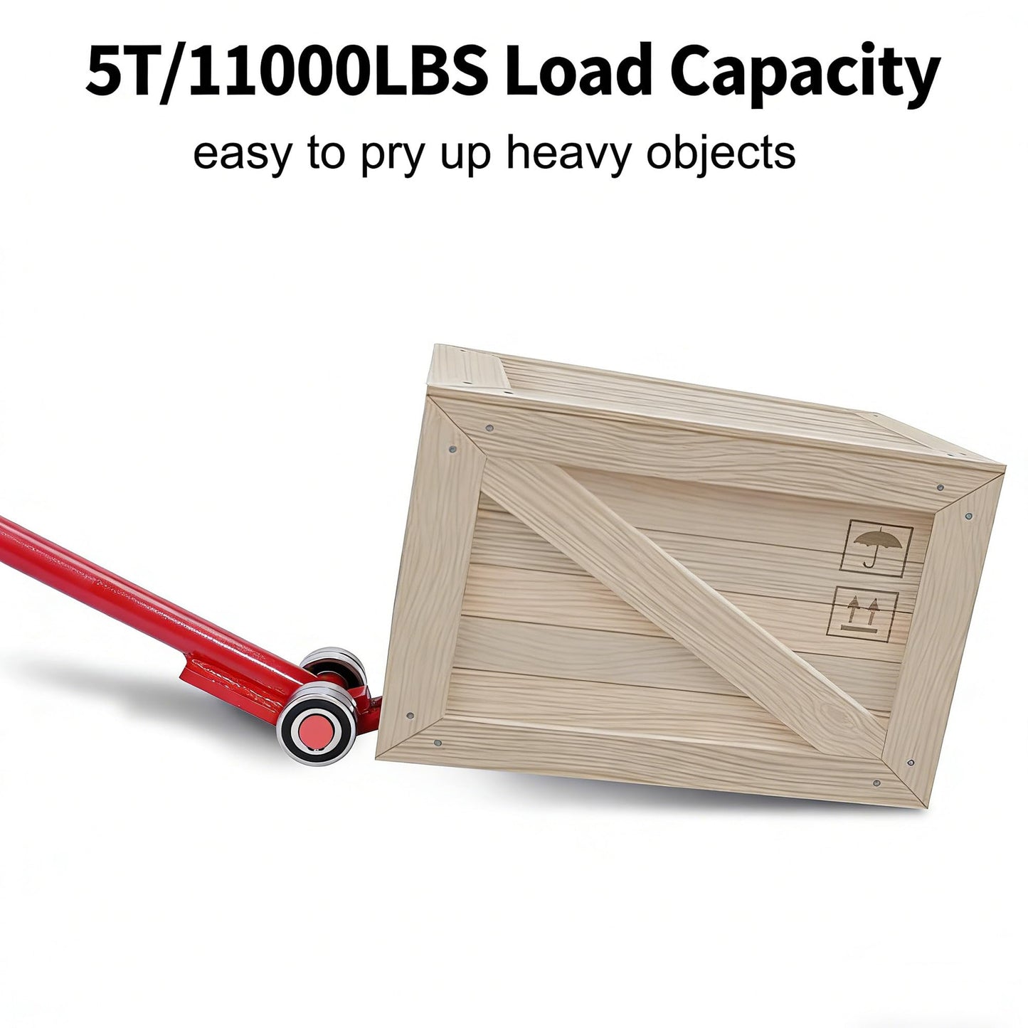 lesolar Pry Lever Bar 5T/11000LBS Load Capacity, 5FT Length Steel Handle Prylever Bar with Wheels, 59”Lifting and Handling Pry Bar for Large Pallets, Concrete Blocks, Heavy Duty Equipment Handling