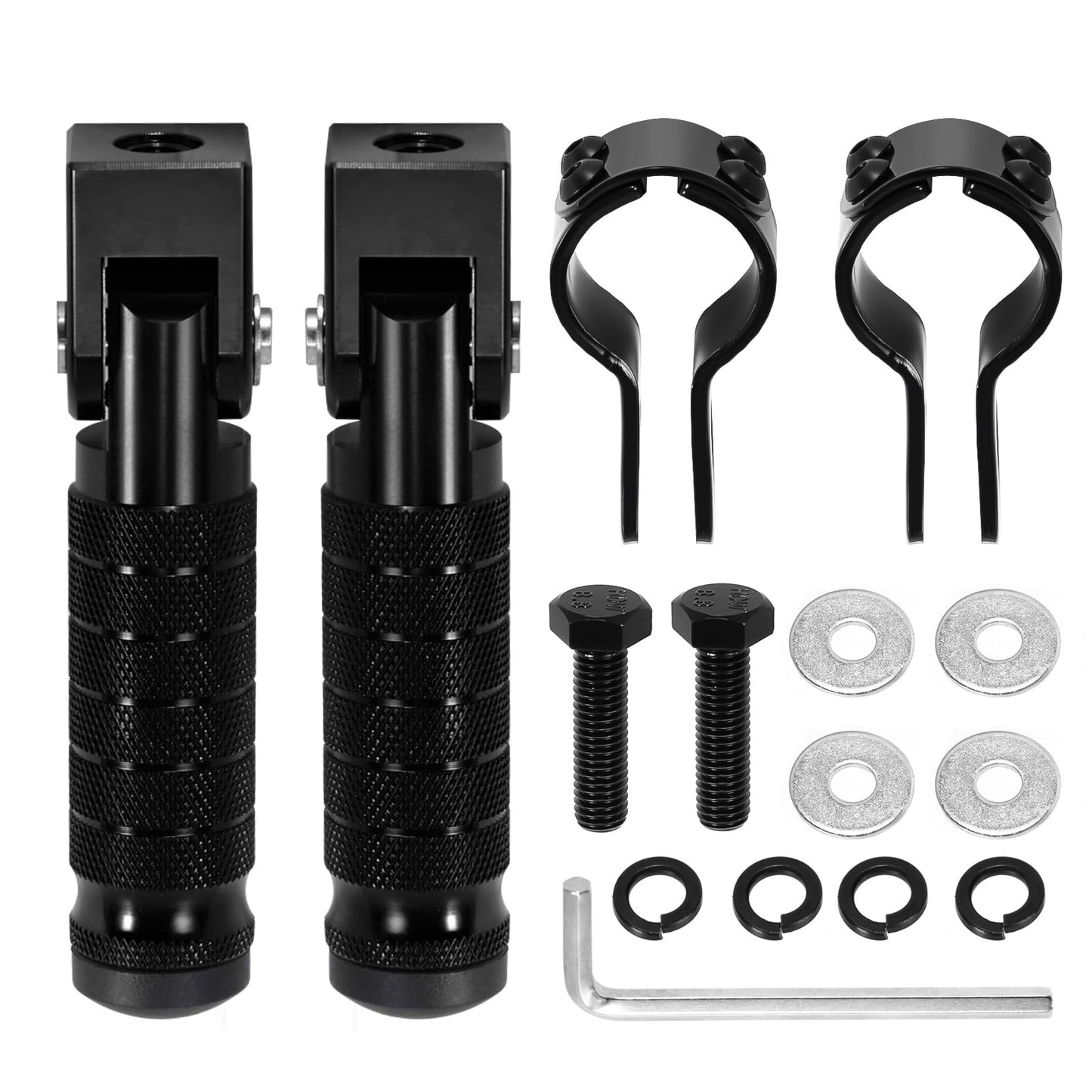 90 Degree Foldable Footpegs M8 Motorcycle Foot Pegs CNC Anti-Skid Footrest Passenger Pedal for Motorbike Mini Bike Dirt Pit Bike (Black)