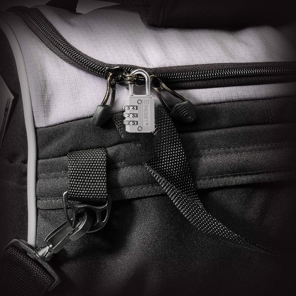 RESET-071 Mini Combination Lock, Small 3 Digit Padlock for Gym Locker, Travel Luggage Lock, Resettable No Key Lock for Backpack, Zipper, Suitcase, Sliver, 2 Pack