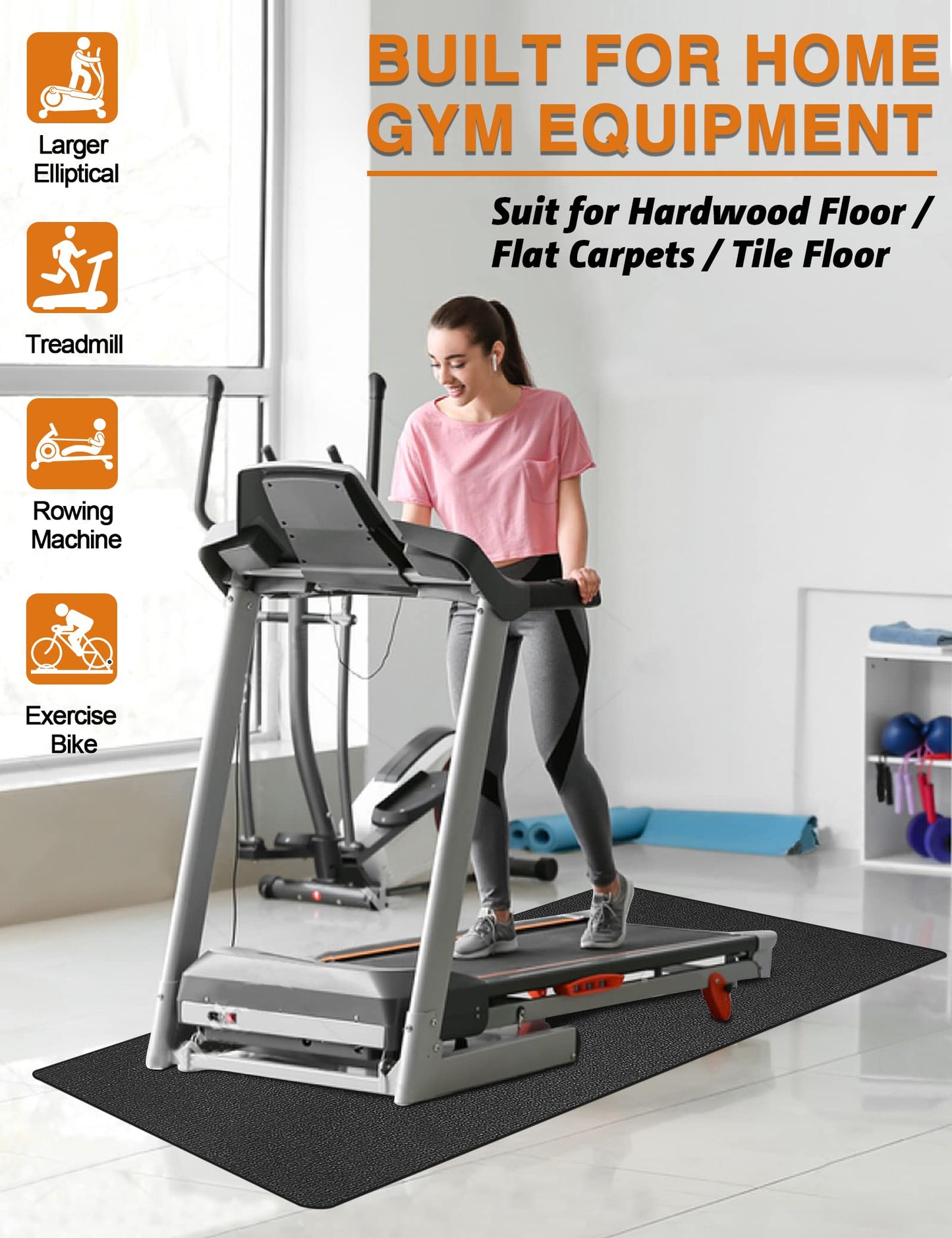 Treadmill Mat 78"x36", WERCHO Walking Pad Mat for Carpet Hardwood Floors 6mm Heavy-Duty Exercise Equipment Mat for Treadmil Pad, Rowing Machine, Spin Bike, Elliptical Trainer, Home, Gym