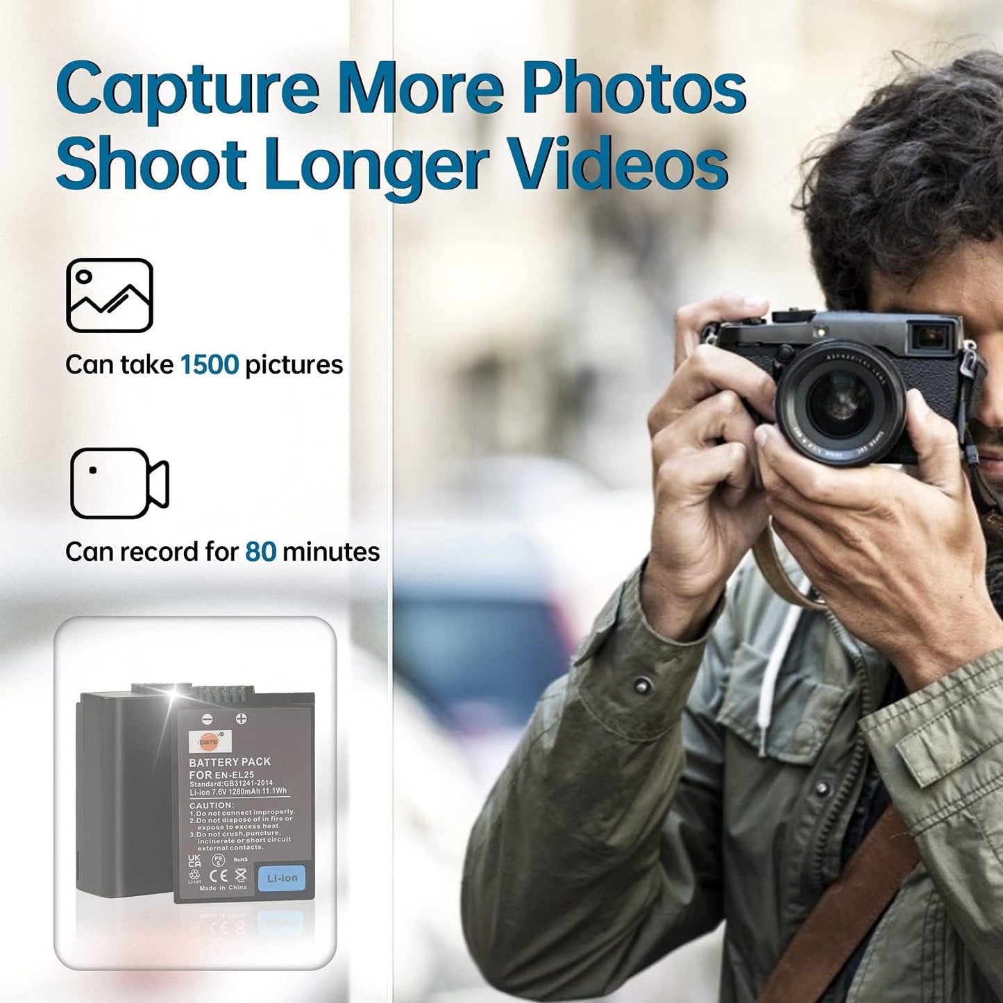 DSTE EN-EL25 ENEL25 Z30, Z50, 50, High Capacity Li-ion Battery Compatible with Z Z FC Mirrorless