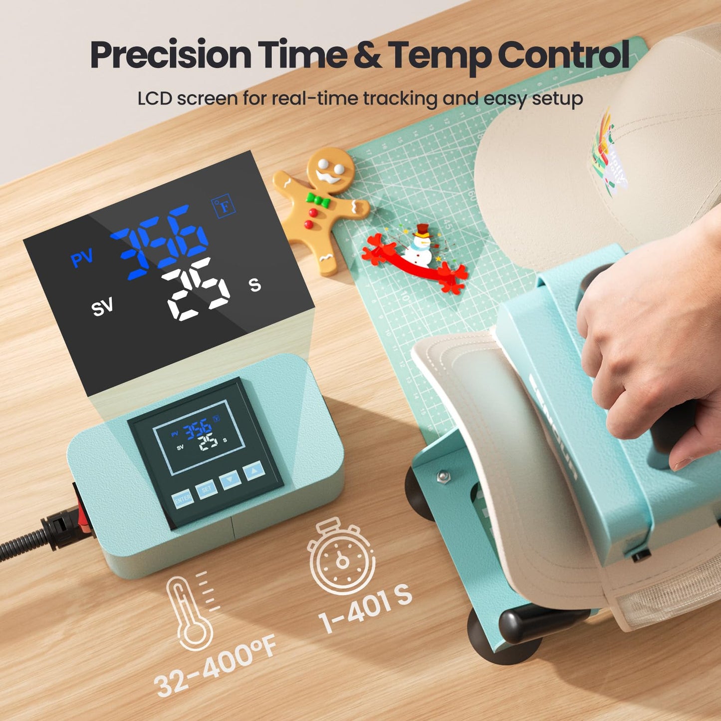 EENOUR Hat Press, Hat Heat Press Machine with 2 Platens & Caps Stretcher, Hat Press Heat Machine for Caps with Memory Mode, Precise Time and Temperature Control, Heat Transfer Printing for Caps, Hats