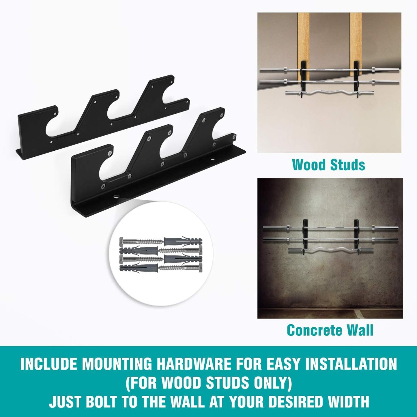 Yes4All Barbell Holder Horizontal Storage Rack for Home Gym Organizer, Barbell Storage Rack Fit 2-inch Olympic Bars, Curl Bars, Triceps Bars, Dumbbell Handles (1 pair)