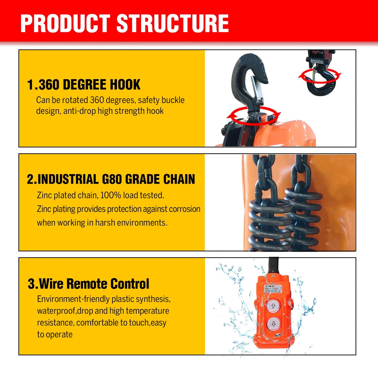 Electric Chain Hoist 2 in 1,2200 lbs Load Capacity,20 ft Lifting Height,120V Single Phase Overhead Crane with 328 ft Wireless & 15 ft Wired Remote Control, Ideal for Garage,Shop,and Home Use