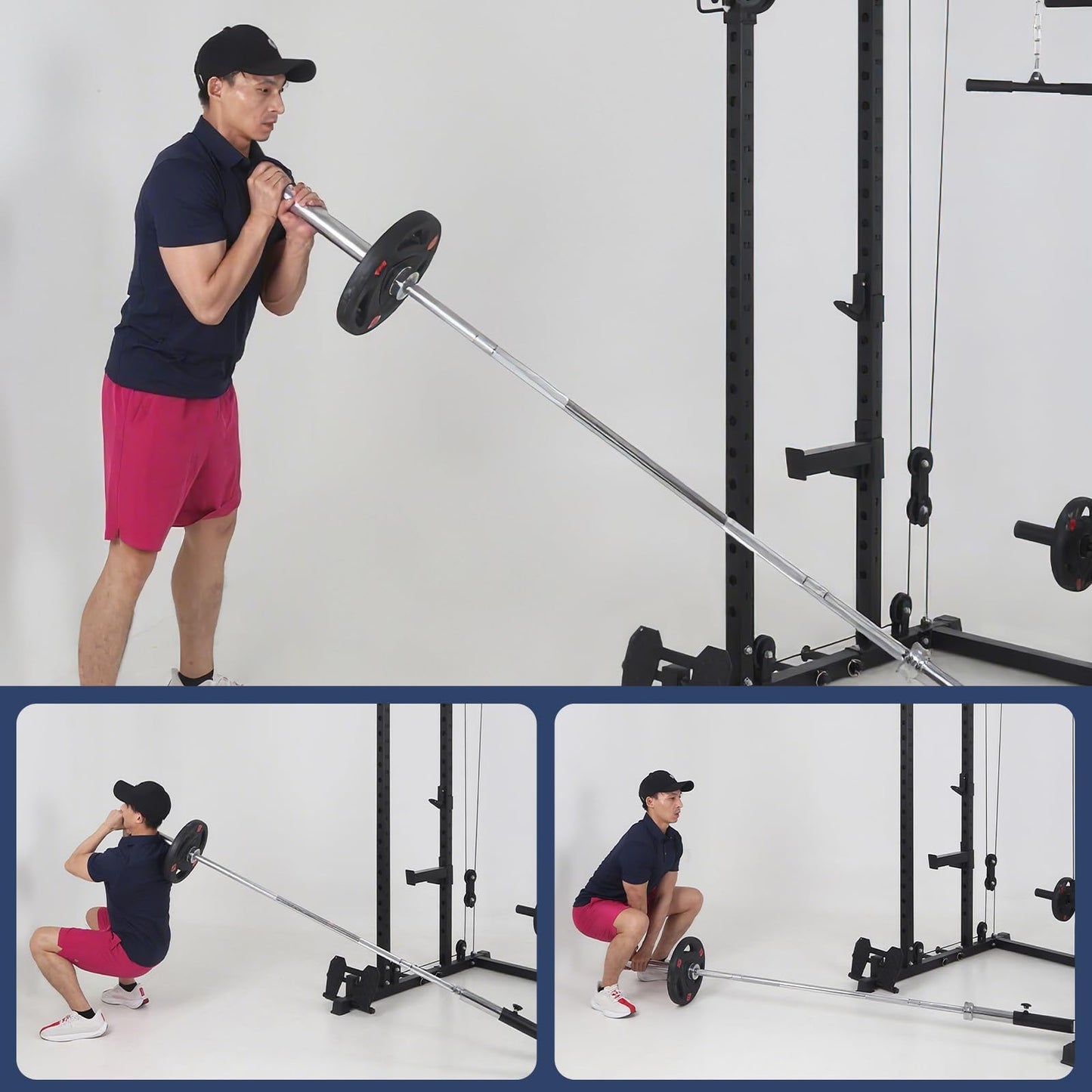 PeakPursuit 2000 LBS Power Cage,All in One Squat Power Rack with Dual Pulley Cable Crossover System,Heavy-Duty Steel Construction Squat Rack for Strength Training Home Gym