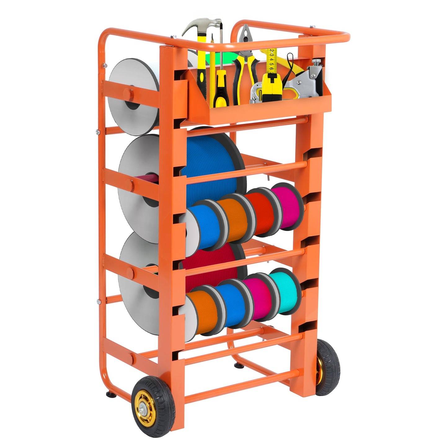 ikare Wire Spool Rack, Cable Caddy Heavy Duty Multi-Spool Wire Rack Dispenser with Wheel, Electrical Wire Spool Holder with Storage Tray for Wiring Storage and Electrical Industrial