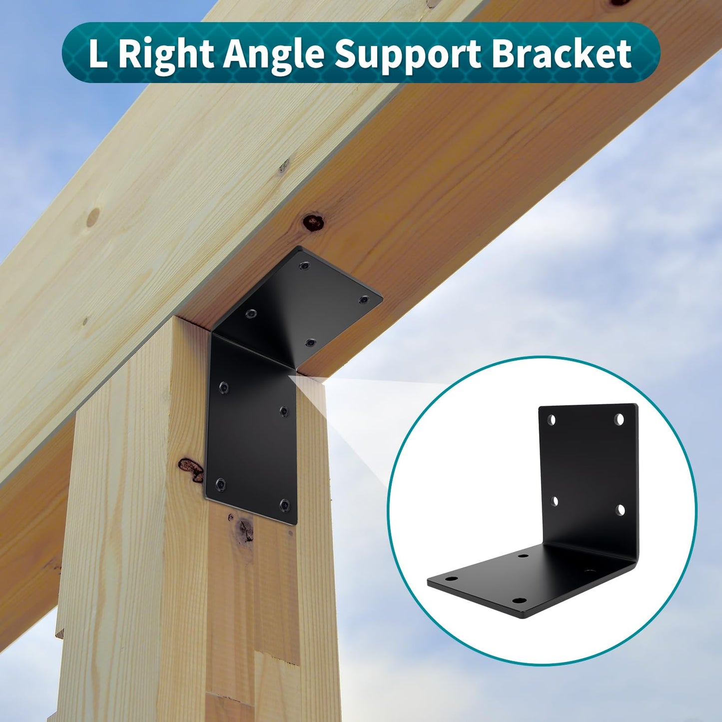 6" x 6" x 5" Heavy Duty Steel L Angle Corner Bracket, 90 Degree Support Bracket for Wood Beams Pergolas Shelves Furniture, Thickness 0.22", Max Load 300 lbs, 8 Pack