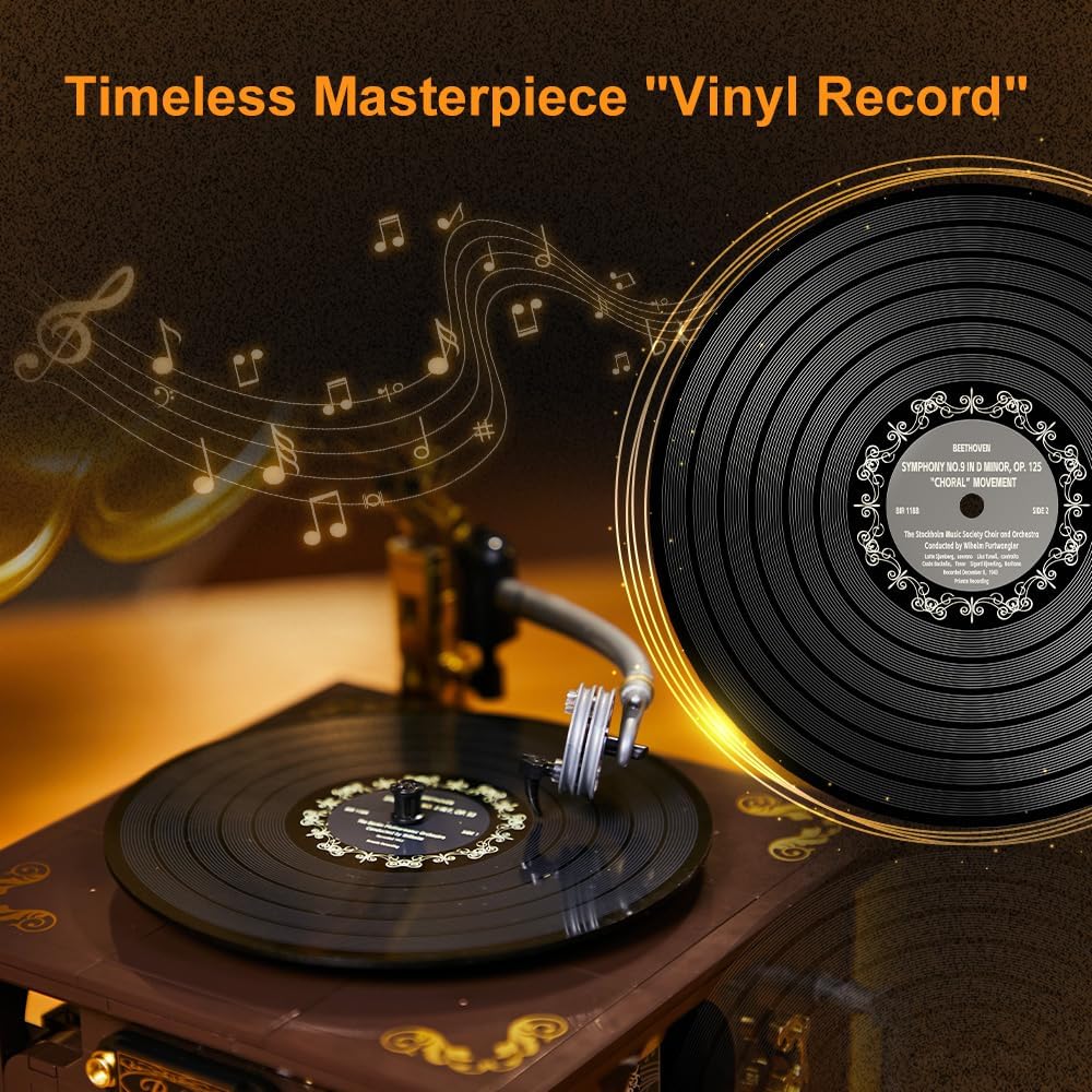 BRICKKK Set, Set, Set PANTASY Retro Phonograph Building Gramophone Music Box Building Kit, Vintage Music Player