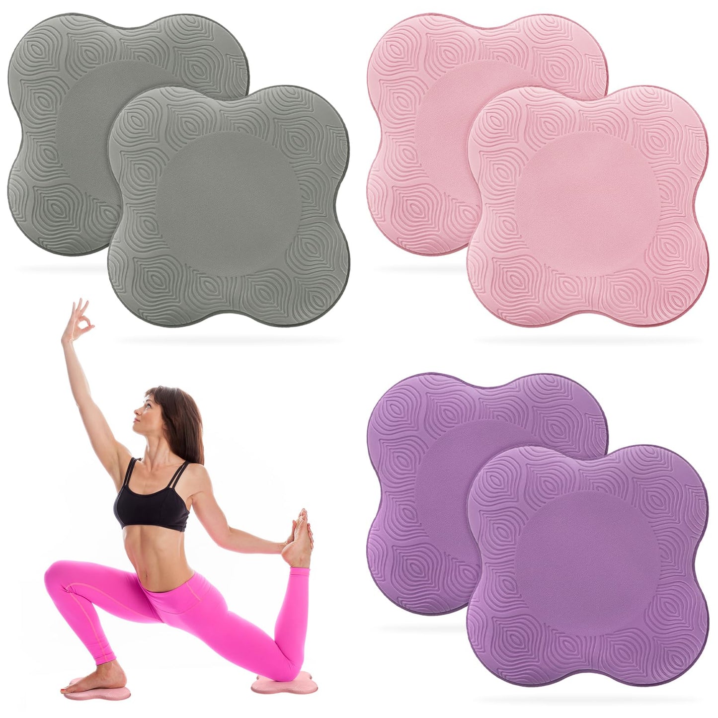 Faswin 6 Pack Yoga Knee Pads, Pilates Knee Pad Cushion Extra Thick Foam for Knees Elbows Wrists Hands Head, Support Foam Pads for Women and Men