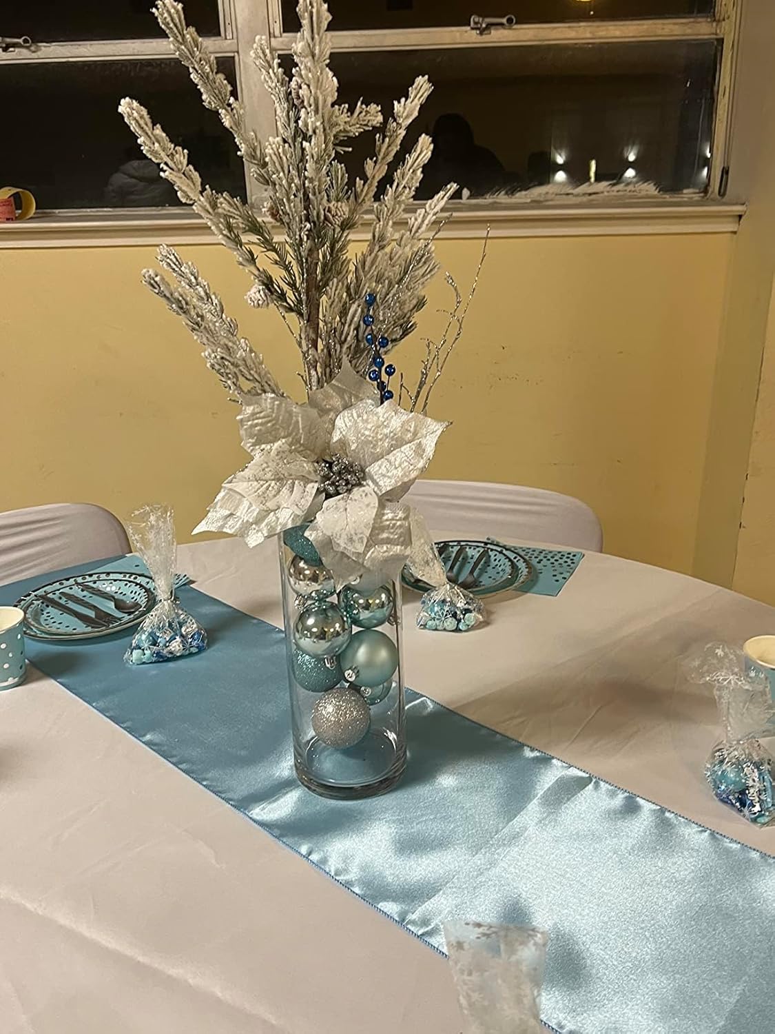 Skiennix Baby Blue Satin Table Runner - 12 x 108 Inches for Weddings, Parties & Events