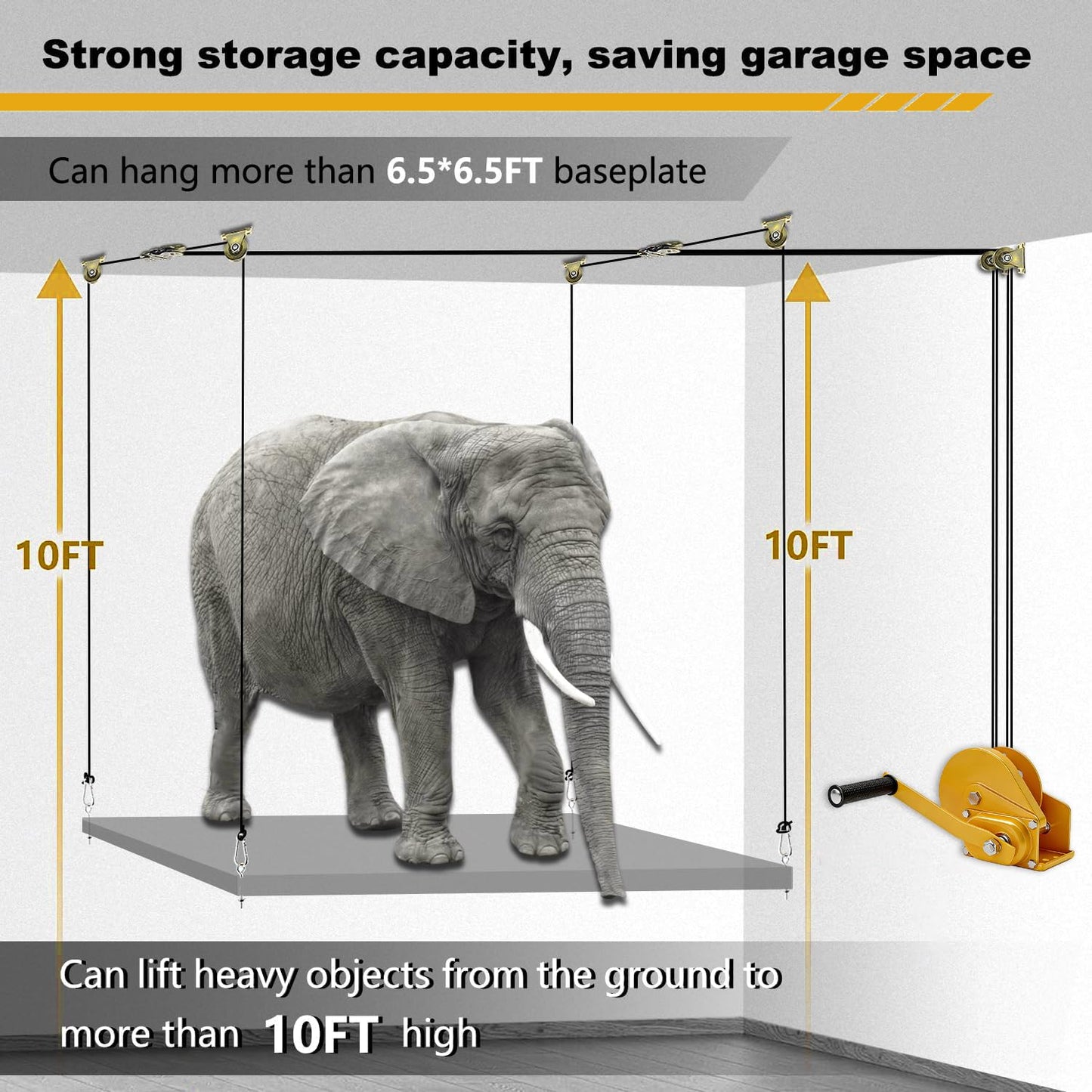Overhead Garage Storage Lift - Heavy Duty Ceiling Mounted Garage Storage Lift System for Organization - 300lbs Weight, Supports 8-16ft Ceilings, Compatible Bronco, Weight, Wrangler (Deck Not Includ)