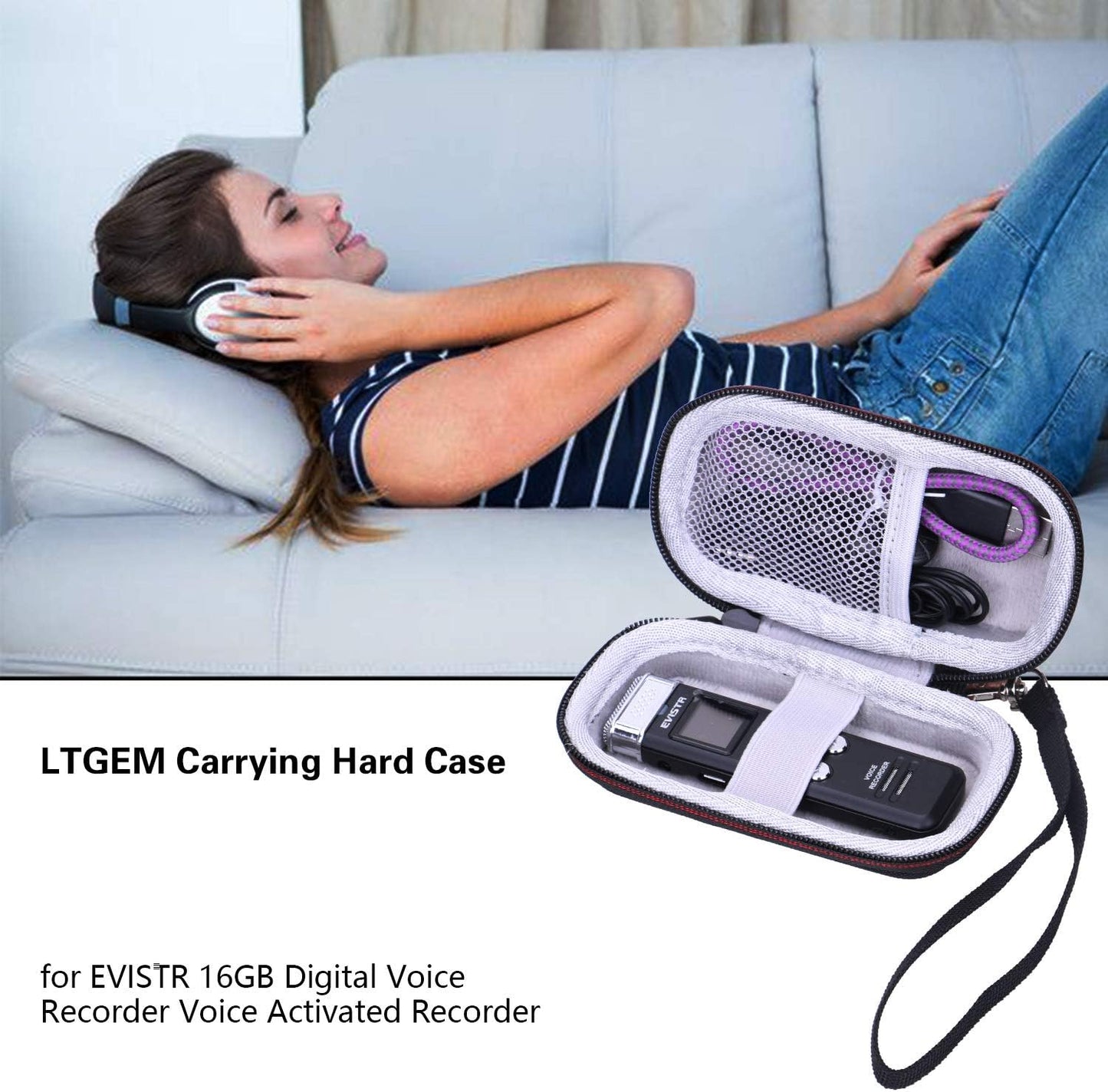 4.1"x2.1"x0.7"), LTGEM Case Compatible with Digital Voice Recorder Voice Activated Recorder(Inside: Black+Grey