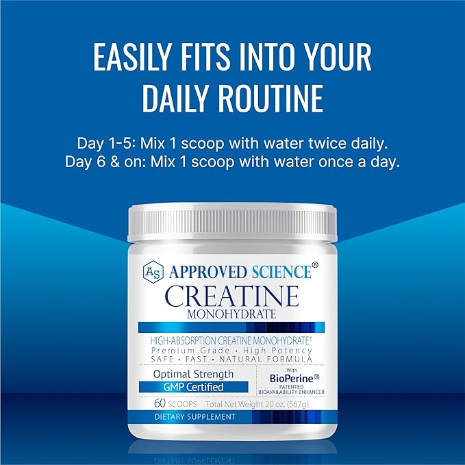 Approved Science Creatine Monohydrate Powder with BioPerine - Workout Support - 120 Servings - 5g Per Serving - Unflavored - Pack of 2 - Non-GMO, Vegan