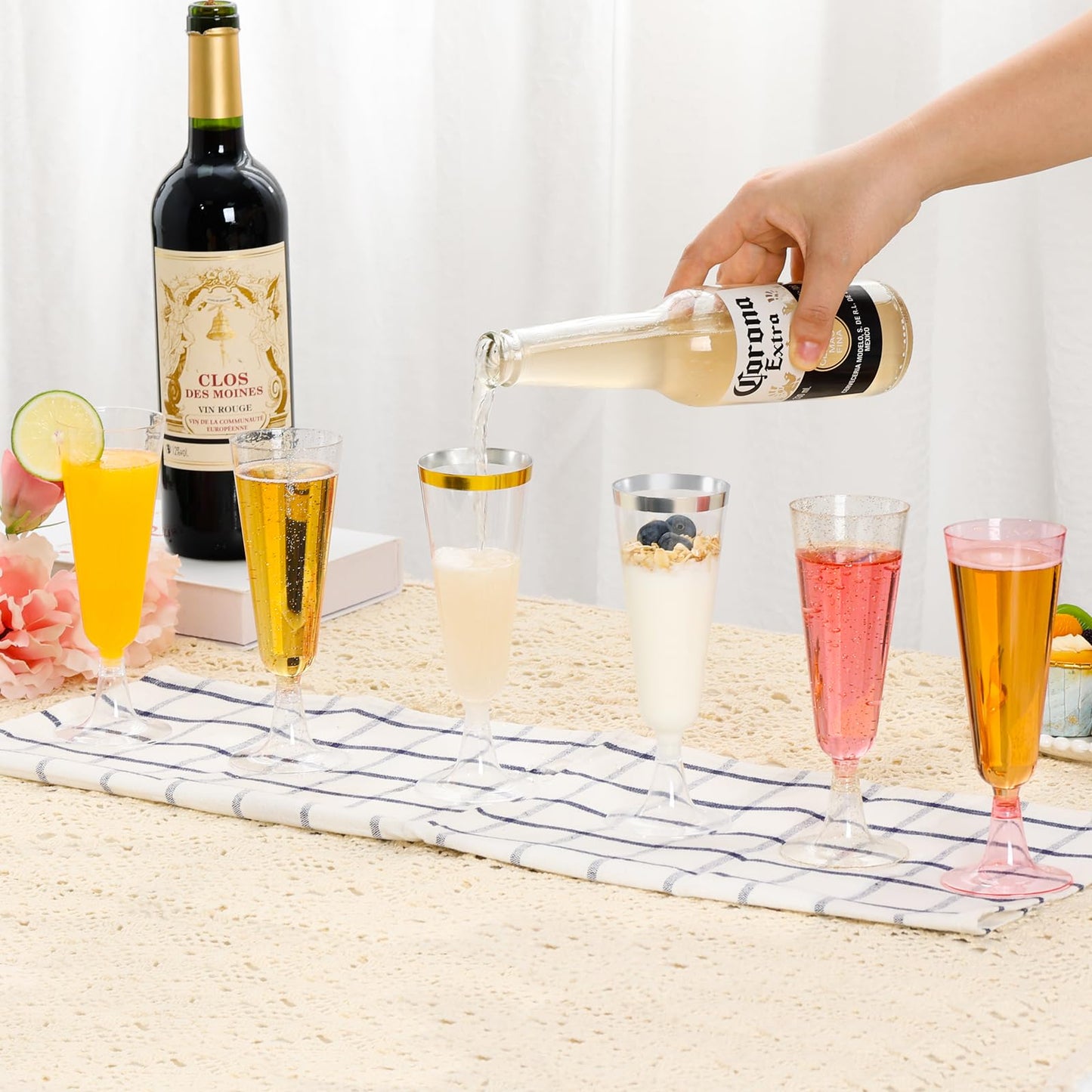 SUREHOME Champagne Flutes Plastic 40 Pcs Gold Glitter Champagne Glasses Disposable Mimosa Glasses Sparkle Clear Acrylic Wedding Toasting Cocktail Cups Bulk for Bridal Shower Birthday Party Supplies