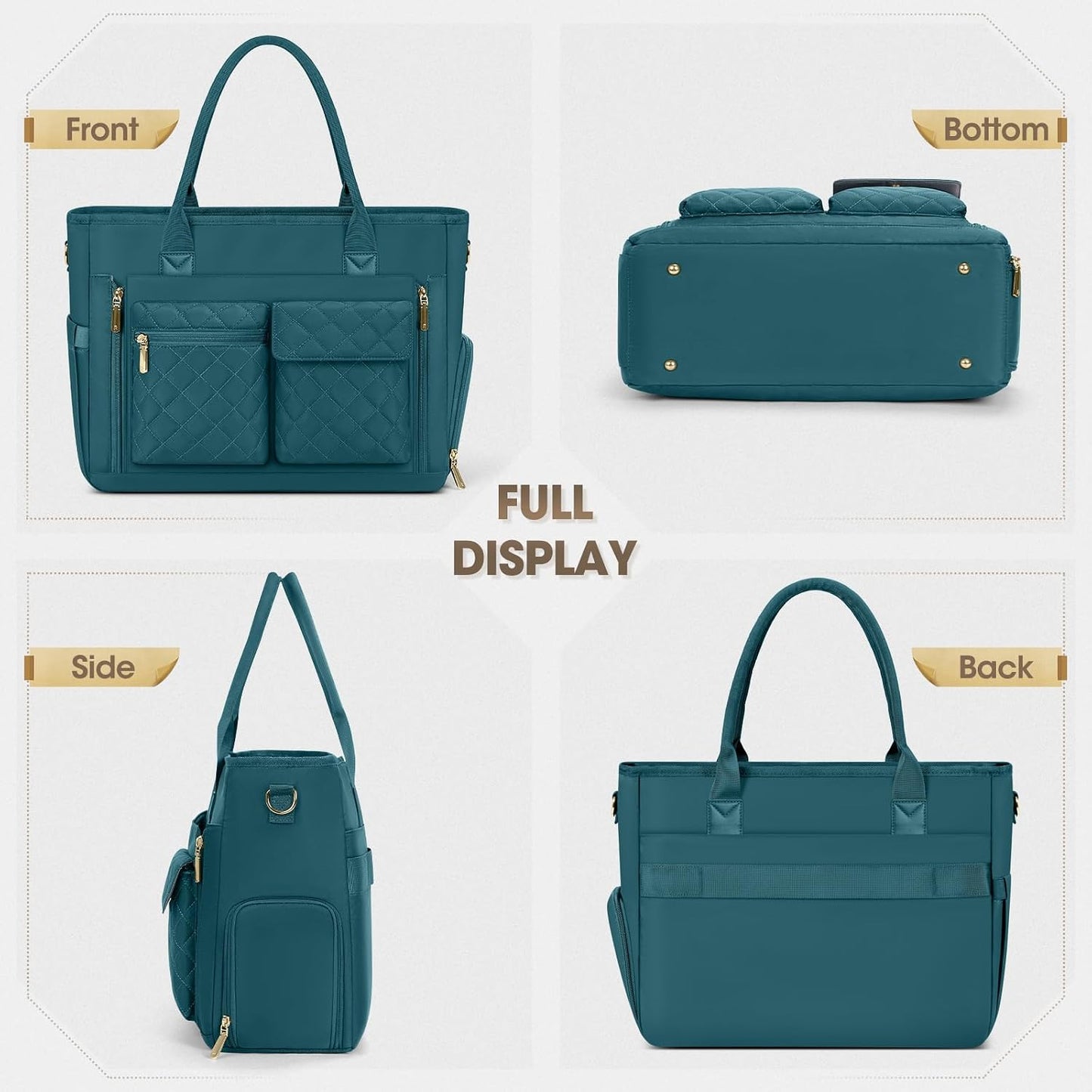 15.6 inch RAINSMORE Teacher Tote Bag with Insulated Lunch Compartment Laptop Bag for Women Lightweight Work Bags Nurse