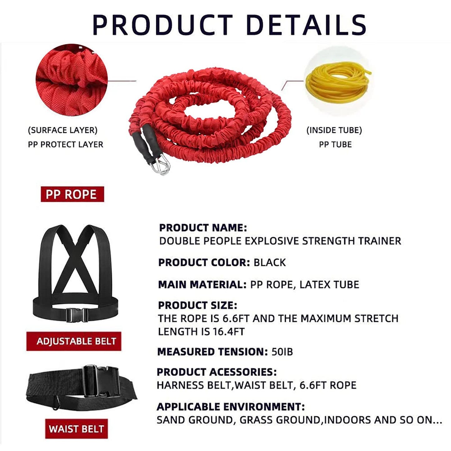 OYINDIZ Resistance Explosive Training Rope Force Improve Power, Agility, Strength Track and Field Football Basketball Volleyball Multi-Directional Fitness Equipment
