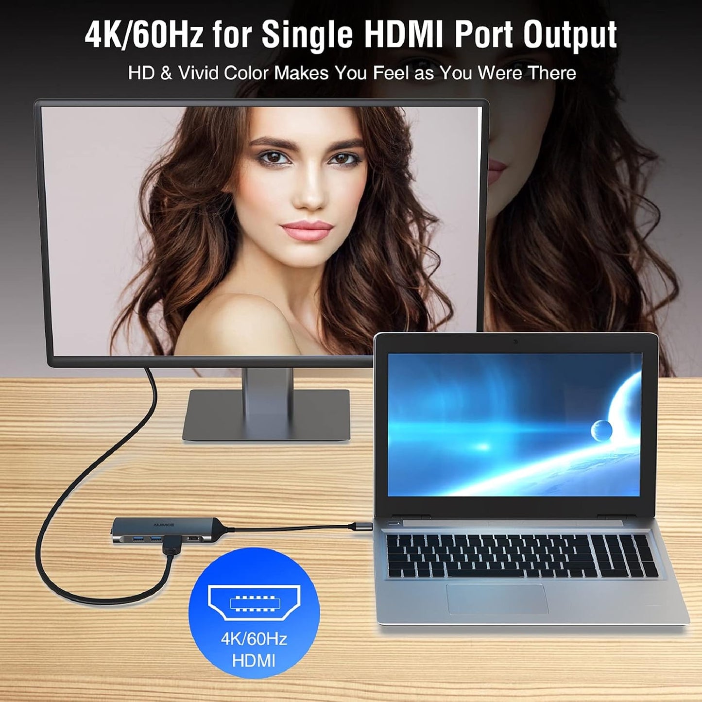 Auimce 7-in-1 2 HDMI,100W 3.0, USB C Docking Station Dual Monitor, Laptop Dock with PD, USB SD/TF Card Reader Ports