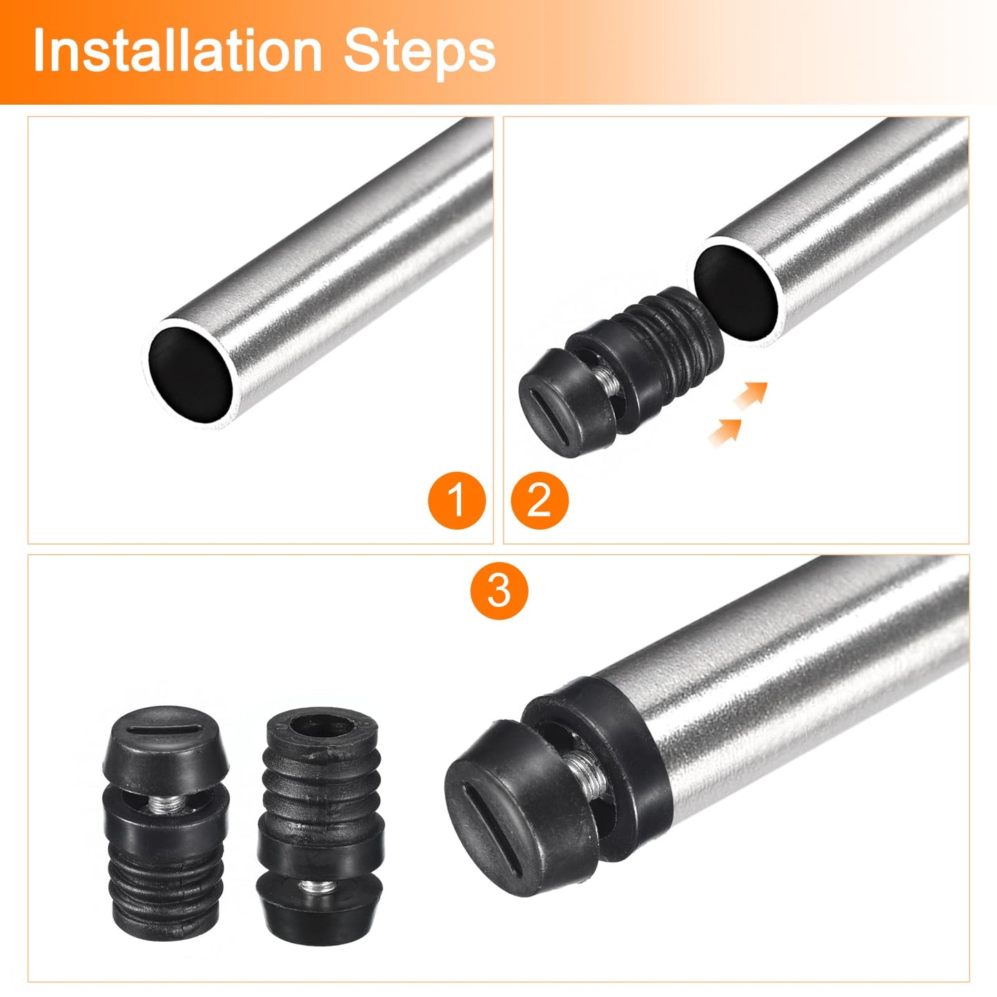 uxcell 12Pcs Inserts for Round Tubes with Leveling Feet, for 19mm/0.75" OD Round Tube, M6-1.0mm Thread Black Plastic Furniture Chair Blanking End Caps Insert Plugs