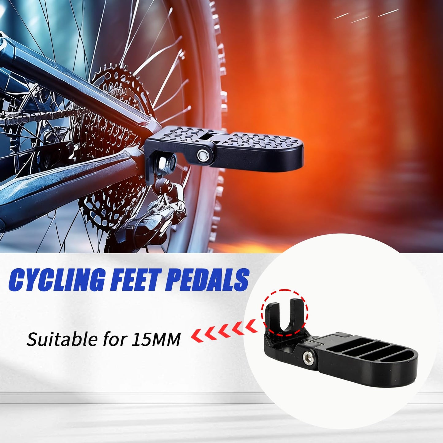 PSLER 2PCS Bike Rear Pedals - Aluminium Non-Slip Ebike Foot Pegs for Passenger, Universal Motorcycle Bicycle Folding Foot Pedal, Fit for E-Bike, Mountain Bike, 15mm U-Shaped Slot Opening