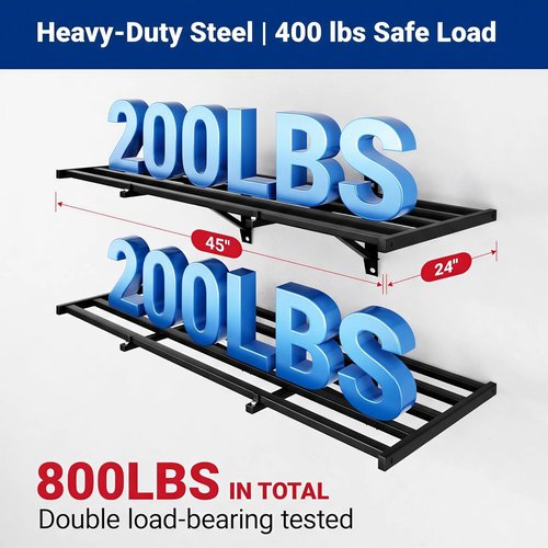 FLEXIMOUNTS Heavy-Duty Garage Wall Shelving | 2-Pack 2x4ft with 8 Hooks | 400lbs Capacity for Tools & Supplies