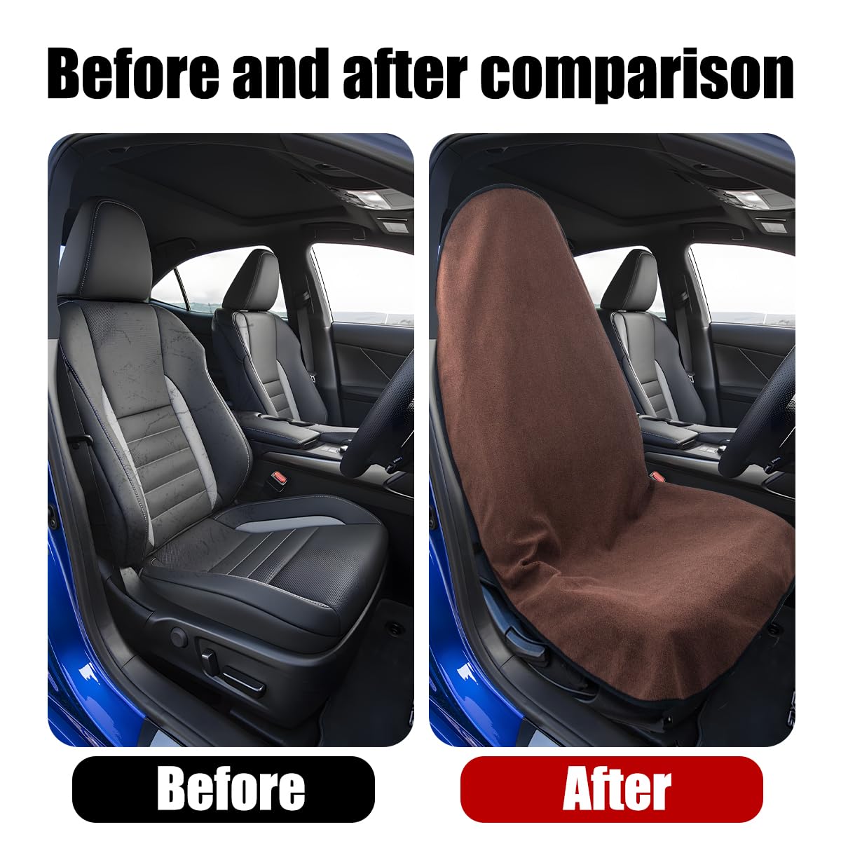 Mandark Waterproof Towel Car Seat Cover, Sweatproof Non Slip Bucket Carseat, Machine Washable Vehicle Bucket Frontseat Protector Accessories, Universal for SUV, Sedan, Truck(Brown)