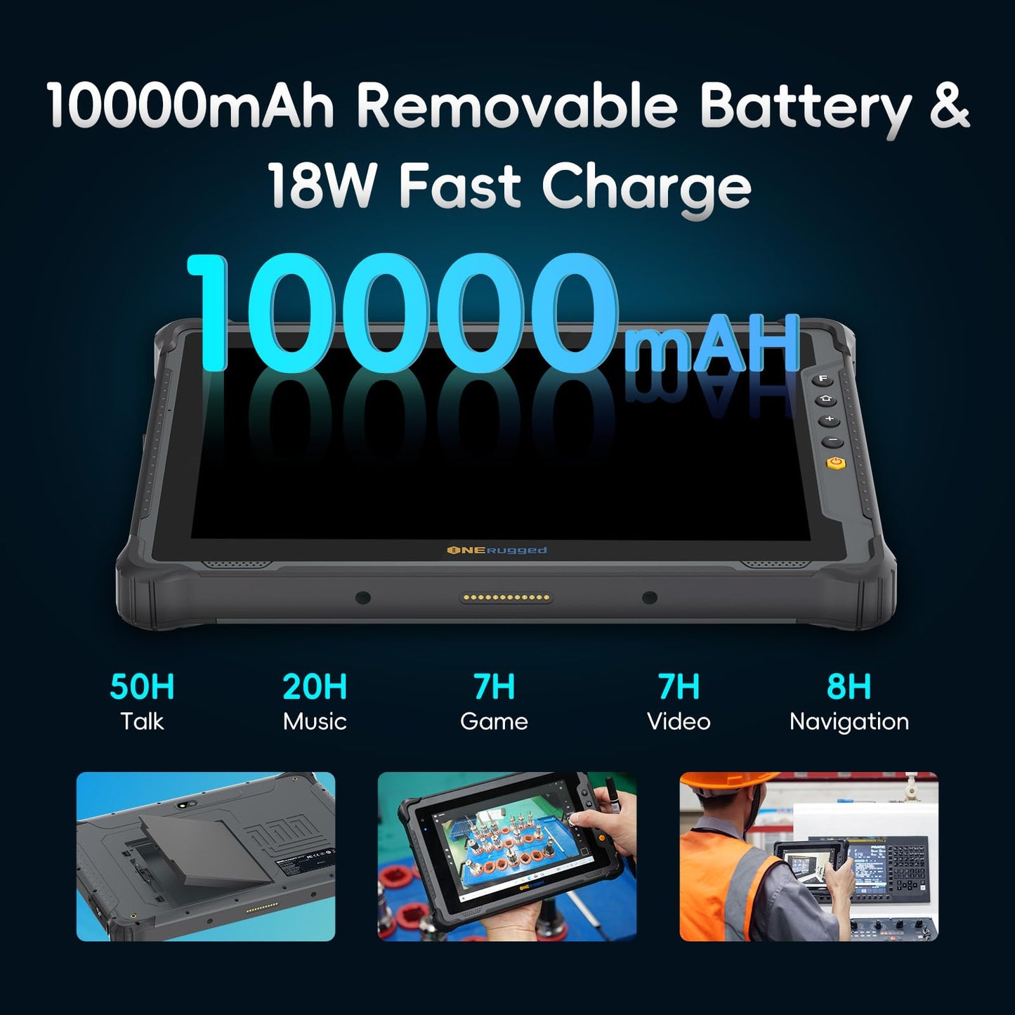 ONERugged M10T 10.1" Rugged Tablet with Zebra SE4710 2D Scanner, Android 14, 8GB+128GB Octa-Core PC, 1000nits Sunlight Readable Display, 10000mAh Battery, IP65 Waterproof for Warehouse