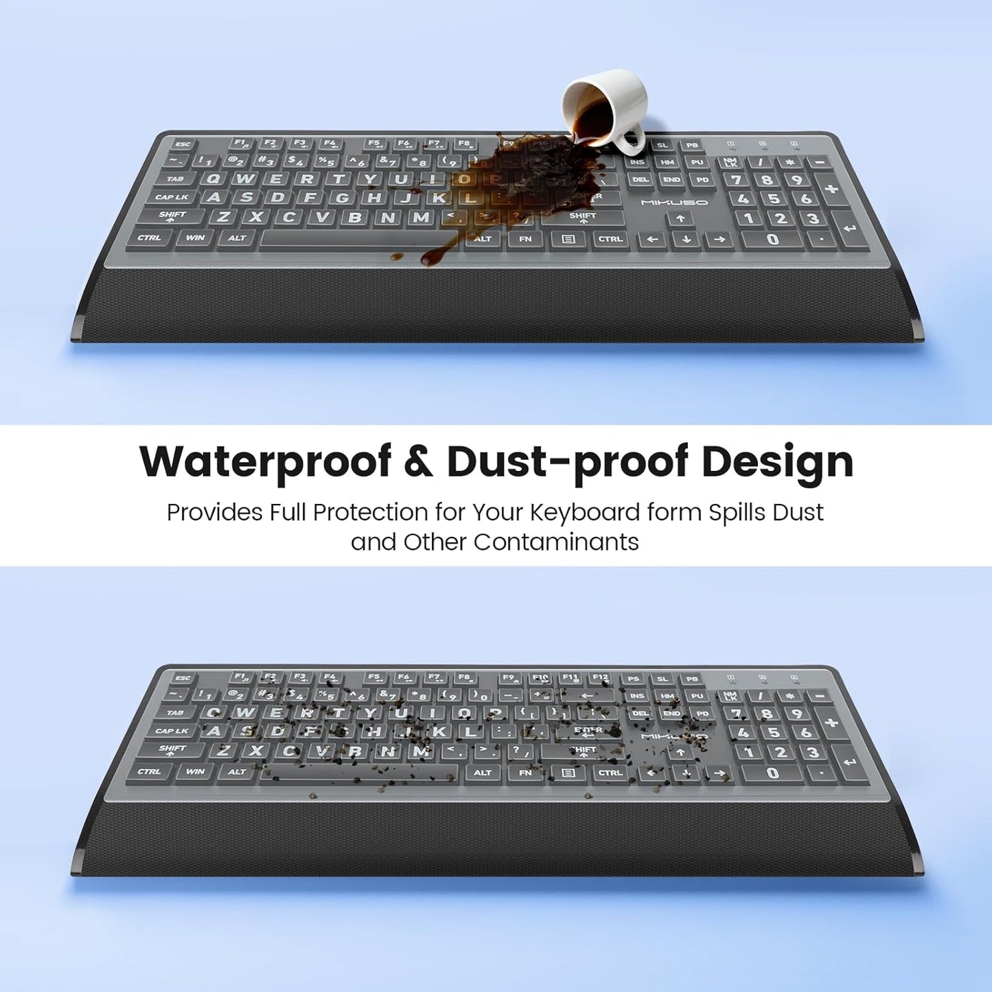 MIKUSO Cover,104 Large Print Keyboard for Seniors,Big Key Low Vision Keyboard with Wrist Rest & Included Dust Key