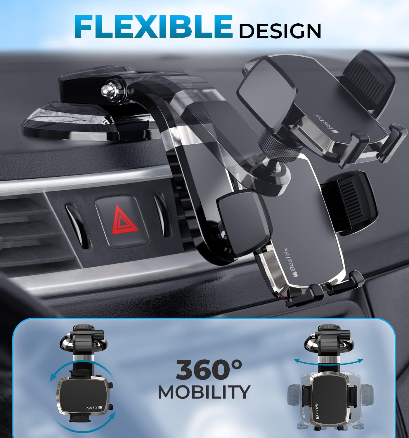 Bestrix 13 12 11 S20 20 SmartClamp Car Phone Mount | Dashboard Cell Phone Car Phone Holder Compatible with iPhone Pro